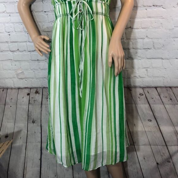 Zara Basic Green White Striped Deep Vneck Sundress Juniors Size Large - Picture 4 of 11